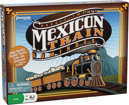 Mexican Train Dominoes - Beautiful Color Dot Double 12 Dominoes Set - Includes Train Markers and Hub by Pressman Multi Color, 5"