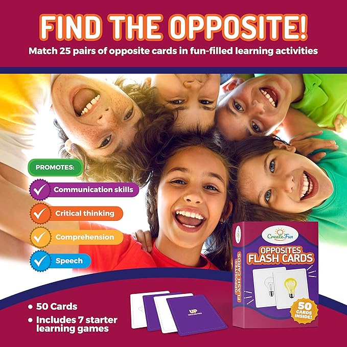 Opposites Flash Cards for Kids & Adults – 50 Realistic Matching Picture Cards for Speech Therapy, Dementia Activities, ESL, Autism Learning, Memory & Language Development, Classroom & Home Use