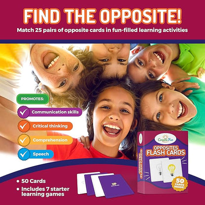 Opposites Flash Cards for Kids & Adults – 50 Realistic Matching Picture Cards for Speech Therapy, Dementia Activities, ESL, Autism Learning, Memory & Language Development, Classroom & Home Use
