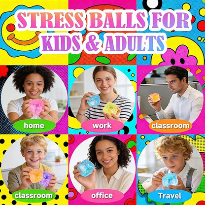 24 Pack Slow Rising Ice Cube Squishy Stress Balls，Stress Cube for Adults Kids , Sensory Fidget Toy for Anxiety Relief, Square Squeeze Toy for Classroom Prizes, Mini Nice Cube Squishy for Party Favors