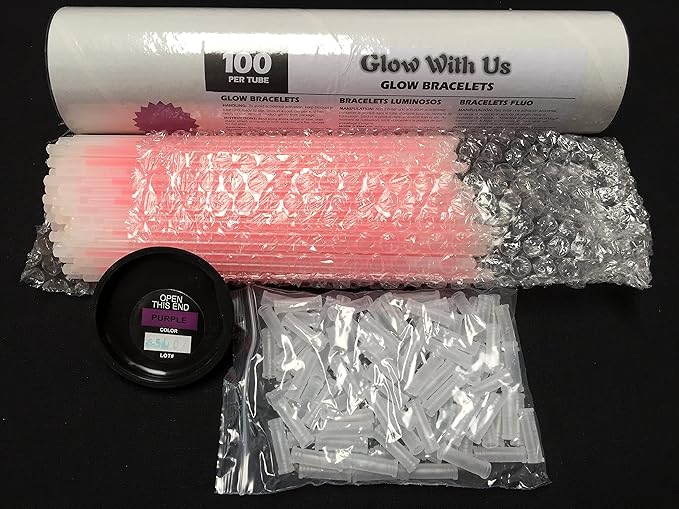 Glow Sticks Bulk Wholesale Bracelets, 100 8” Purple Glow Stick Glow Bracelets, Bright Color, Glow 8-12 Hrs, 100 Connectors Included, Glow Party Favors Supplies, Sturdy Packaging, GlowWithUs Brand