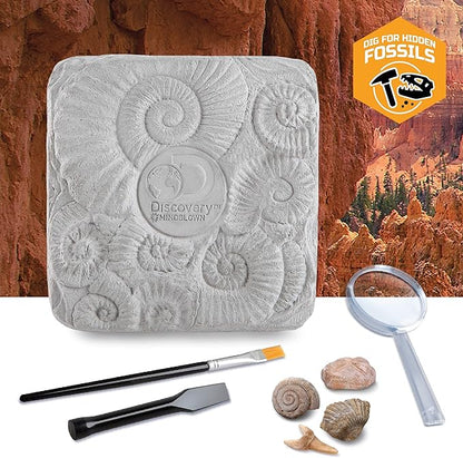 Discovery #MINDBLOWN Colossal Fossil Dig Set, 15-Piece Archeology Excavation Kit, Uncover Real Shark Teeth & More, Every Fossil Set is Unique, STEM Toys for Boys and Girls