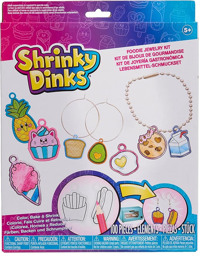 Just Play Shrinky Dinks Jewelry Set, 60 Shrinky Dinks, Kids Arts and Crafts Activity Set, Kids Toys for Ages 5 Up, Amazon Exclusive