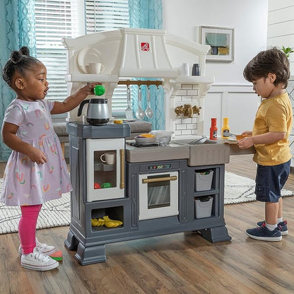 Step2 Gilded Gourmet Kids Kitchen Playset, Indoor/Outdoor Kitchenette, Interactive Play with Lights and Sounds, Made of Durable Plastic, Includes 20 Piece Toy Accessories, for Toddlers 2+ Years Old