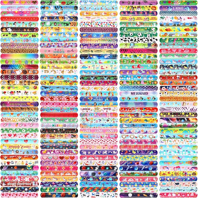 222 Pcs Slap Bracelet Wristband for Kids Bulk 200+ Design with Sea Animal Dinosaur Space Heart Colorful Snap Bracelet for Kids Valentine Party Favors Birthday Gifts School Classroom Rewards