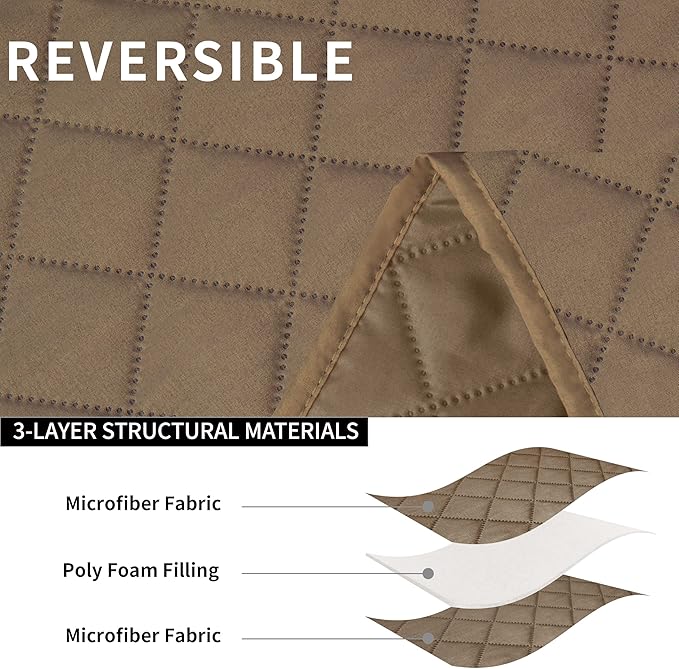 Easy-Going Oversized Recliner Sofa Cover, Reversible Couch Cover for 3 Seat Recliner, Split Sofa Cover for Each Seat with Elastic Straps for Kids, Dogs, Pets (3 Seater, Camel/Camel)