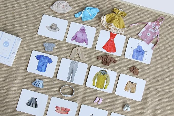Montessori Language Materials Objects with Similar Cards 12pcs Mini Clothing Replicas with Cards
