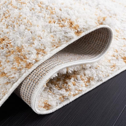 SAFAVIEH Berber Shag Collection Runner Rug - 2'3" x 8', Ivory & Light Gold, Non-Shedding & Easy Care, 1.2-inch Thick Ideal for High Traffic Areas in Living Room, Bedroom (BER563D)