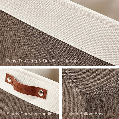 DECOMOMO Storage Baskets for Shelves - Fabric Storage Bins, Linen Closet Organizers and Storage (Brown & White, Large - 4 Pack)