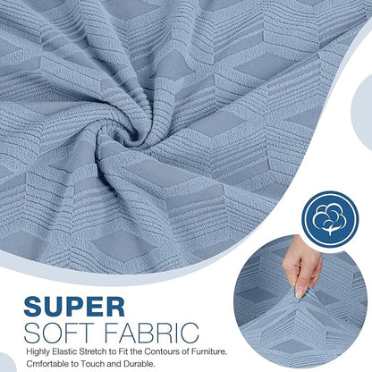 TAOCOCO Recliner Loveseat Cover, Stretch Jacquard Reclining Loveseat Cover Furniture Protector Sofa Slipcovers 2 Seat Recliner Covers with Elastic Bottom for Kids, Pets (Light Blue)