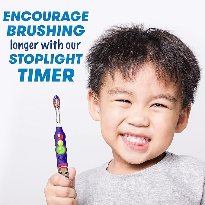 FIREFLY Ready Go Light Up Timer Toothbrush, L.O.L. Surprise!, Premium Soft Bristles, 1 Minute Timer, Less Mess Suction Cup, Battery Included, Easy Storage, Dentist Recommended, Ages 3+, 2 Pack