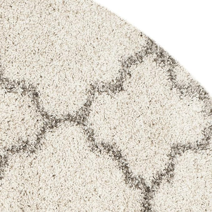 SAFAVIEH Hudson Shag Collection Area Rug - 7' Round, Ivory & Grey, Moroccan Trellis Design, Non-Shedding & Easy Care, 2-inch Thick Ideal for High Traffic Areas in Living Room, Bedroom (SGH282A)