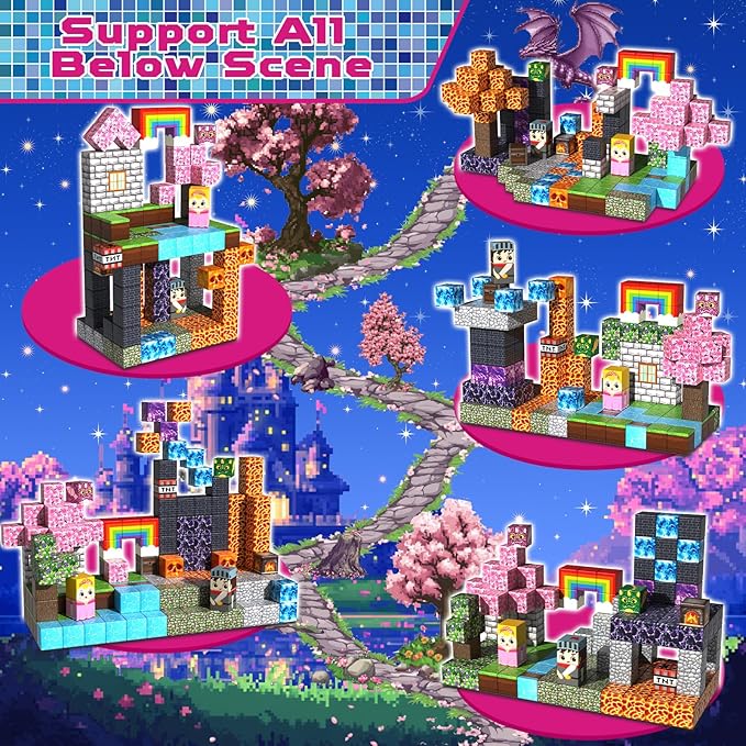 Magneverse 150 PCS 0.8in Magnetic Blocks - Easter Toys, Magnetic Building Blocks Cubes, Stacking Magnets, Birthday Easter Gifts for Age 3+ Years Old (Theme: Princess & Knight)