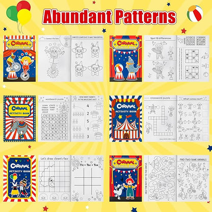 JAPBOR Carnival Activity Coloring Books - 48PCS Mini Circus Carnivals Activities Color Books Bulk for Kids Party Favors, Showman Themed Small Colouring Pages for Birthday Class Drawing Painting Game