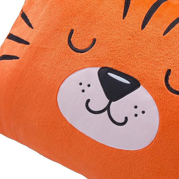 Saint Eve Kids Pillow Pals - Cute & Super Soft Animal Friends Decorative Fluffy Pillow Covers for Girls and Boys & Toddlers Beds, Playroom and Nap Time, Sensory Toys for Kids, Java the Tiger