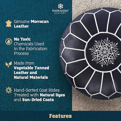 Marrakesh Gallery Genuine Leather Round Pouf Unstuffed - Moroccan Ottoman Footstool, Footrest Cover - Boho Decor - Bohemian Living Room, Bedroom, Kids Room, Gift & Wedding