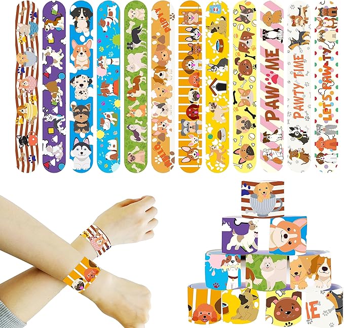 48 Pcs Slap Bracelets for Kids Holiday Party Favor Toys Slap Bracelets Bulk Cat and Dog Theme Snap Bracelet Birthday Party Supplies Classroom Prizes Wrist Bands Toddler Party Favors Christmas Easter Halloween Holiday Gifts