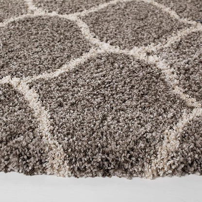 SAFAVIEH Hudson Shag Collection 3' Round Grey/Ivory SGH280B Moroccan Ogee Trellis Non-Shedding Living Room Bedroom Dining Room Entryway Plush 2-inch Thick Area Rug