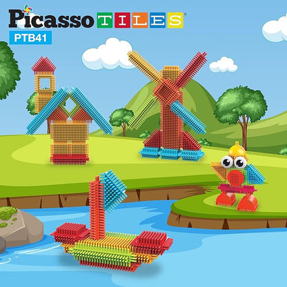 Picasso Toys 41pc Hedgehog Block Building Blocks Construction Toy Set w/IdeaBook Learning Playset None Magnetic STEM STEAM Educational Kit Child Brain Development Preschool Kindergarten PTB41