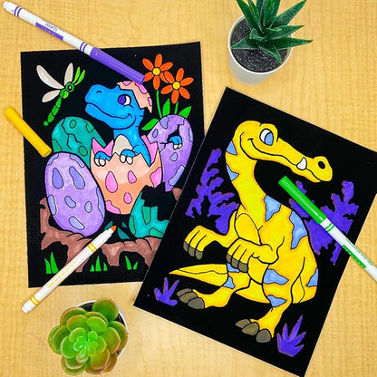 Super Pack of 18 Fuzzy Velvet Coloring Posters (Dinosaurs Edition) - Arts & Crafts for Boys and Girls - Great for After School, Travel, Quiet Time, Group Activities, and Coloring with Friends