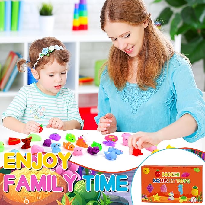 32 Pack Mochi Squishy Toys Kawaii Squishies Stress Relief Toys Pack for Kids Boys Girs Party Favors Bulk Easter Egg Fillers Easter Hunt Basket Stuffers