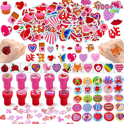 JOYIN 700+ Pcs Valentines Day Party Favor Supplies Craft Set, Foam Stickers for Kid, Tattoos, Stampers & Stickers for Decorations, Photo Props, School Classroom Holiday Exchange Game Prizes, Art Craft