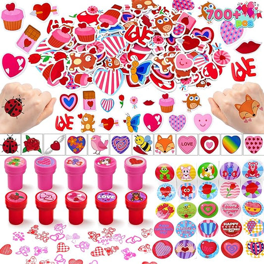 JOYIN 700+ Pcs Valentines Day Party Favor Supplies Craft Set, Foam Stickers for Kid, Tattoos, Stampers & Stickers for Decorations, Photo Props, School Classroom Holiday Exchange Game Prizes, Art Craft