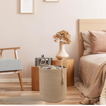 XUANGUO Rope Laundry Basket Laundry Hamper for Clothes Woven Storage Basket for Living Room Bedroom Boho Tall Rope Baskets for Blanket Toys Pillow Towels Baby Nursery Hamper Bin jute