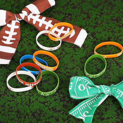 35pcs Football Bracelets, 5 Styles Silicone Football Theme Bracelets Soft Stretch Motivational Sports Wristbands Party Favors for Boys Football Team Birthday Game Event