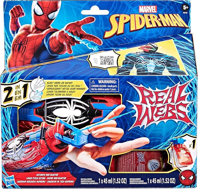 Marvel Spider-Man Real Webs Ultimate Web Blaster, 2-in-1 Blaster, Role Play Toy, Spider-Man Costume, Spider-Man Toys for Kids 5 and Up