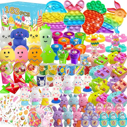 163PCS Easter Toys For Party Favors, Easter Basket Stuffers, Easter Gifts for Kids, Easter Pinata Basket Fillers Classroom Prize Treasure Box