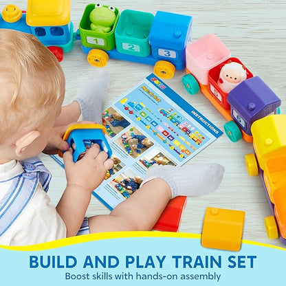 Learning Toy for Toddlers 1 2 3 Years Old, Counting, Matching & Sorting Montessori Learning Farm Train Including 9 Farm Animals and 1 Farmer, Christmas Birthday Gift for Baby Boys Girls