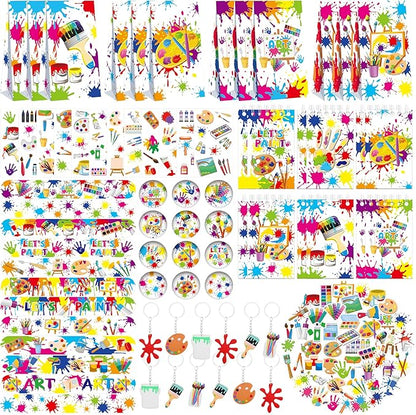 121PCS Art Party Favors Set, Paint Party Favors for Kids, 49 Stickers, 12 Tattoo Stickers, 12 Button Badges, 12 Mini Notepads, 12 Slap Bracelets, 12 Keychains, 12 Goodie Bags for Boys Girls Painting