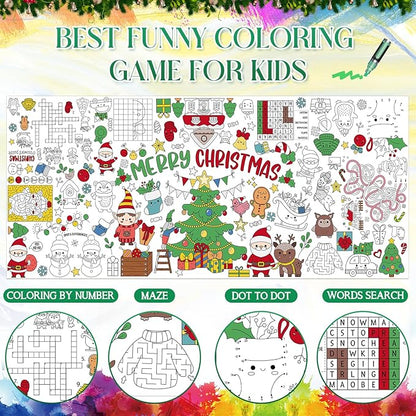 Christmas Giant Coloring Poster for Kids 30x72 Inch, Merry Christmas Large Coloring Tablecloth Banner, Christmas Color-in Activities Games for Kids School Classroom Home Party Supplies Decorations
