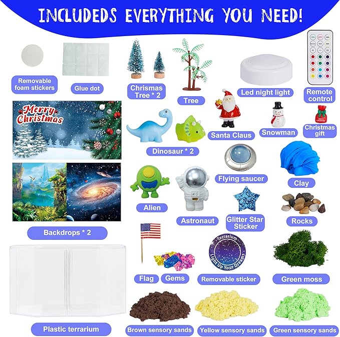 Carolart 3 in 1 Light Up Dinosaur Terrarium Kit,Space, Christmas kit,LED Night Light Up & Remote Boy Birthday Gifts Arts & Crafts Toy for Boys