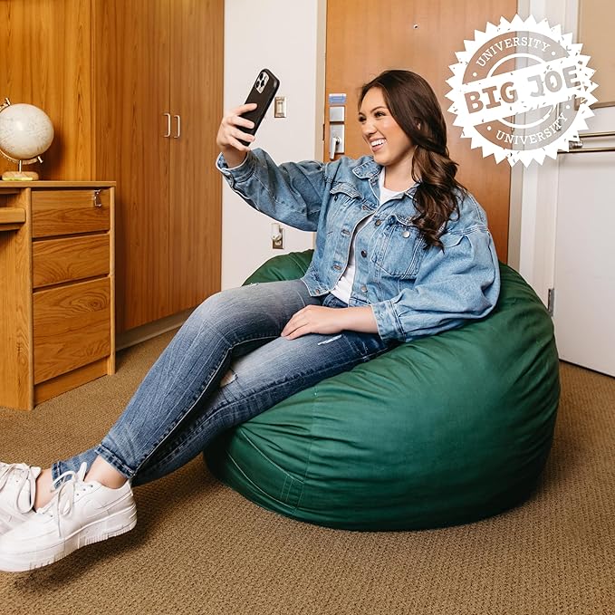 Big Joe Fuf Medium Foam Filled Bean Bag Chair with Removable Cover, Collegiate Green Lenox, Durable Woven Polyester, 3 feet Big