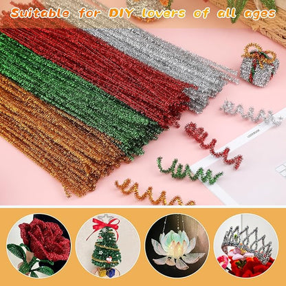 Pipe Cleaners Craft, 100Pcs Pipe Cleaners Supplies for Home DIY Handmade Arts, Glitter Pipe Cleaners for Festivals DIY Decorations/Glitter Gold