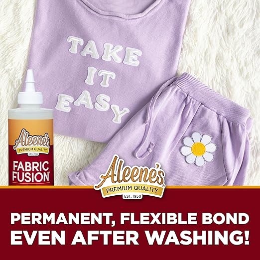 Aleene's Fabric Fusion Glue 8 fl oz, Permanent and Washable Adhesive, No-Sew Fabric Glue for Clothing, Denim, Polyester, Cotton, Flannel Materials, Dries Flexible