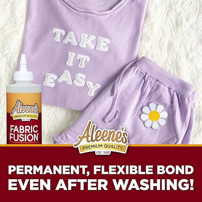 Aleene's Fabric Fusion Glue 8 fl oz, Permanent and Washable Adhesive, No-Sew Fabric Glue for Clothing, Denim, Polyester, Cotton, Flannel Materials, Dries Flexible
