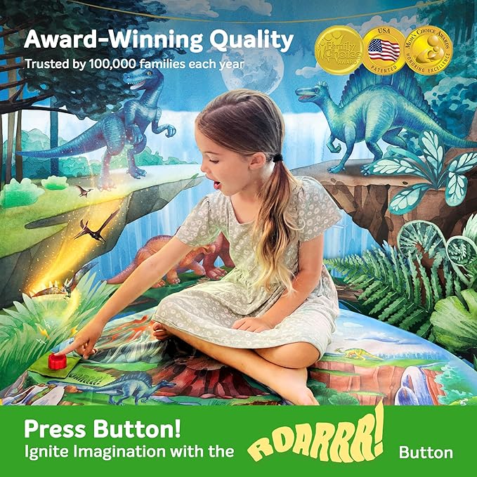 W&O Dinosaur Discovery Kids Tent with Roar Button, Dinosaur Toys and LED Lights - Epic Pop Up Tent for Boys & Girls - Perfect for Indoor & Outdoor Adventures
