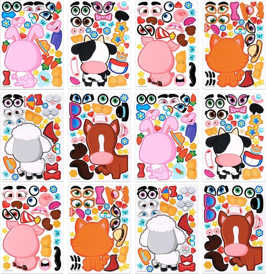 JOYIN 24PCS 9"x6" Make a face Stickers for Kids, Make Your Own Farm Animal Stickers, Party Favors Kids Crafts, Goodie Bags Stuffers, Classroom Rewards