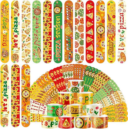 48 Pcs Pizza Slap Bracelets Bulk Party Favors Plastic Colorful Cute Snap Bracelets for Kids Goodie Bag Stuffers Party Supplies Classroom Rewards Prizes Birthday Exchanging Gift, 12 Styles
