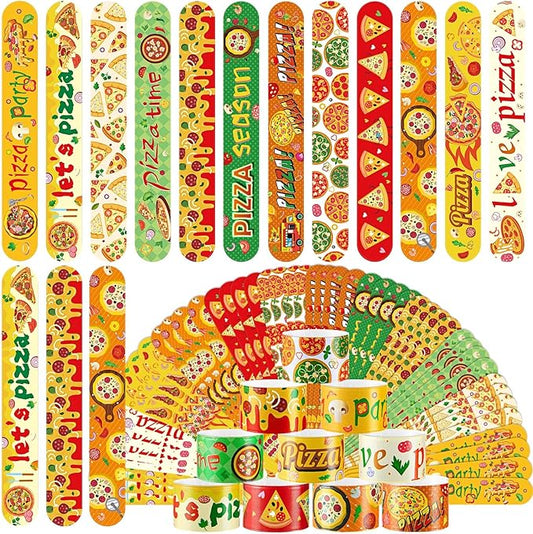 48 Pcs Pizza Slap Bracelets Bulk Party Favors Plastic Colorful Cute Snap Bracelets for Kids Goodie Bag Stuffers Party Supplies Classroom Rewards Prizes Birthday Exchanging Gift, 12 Styles