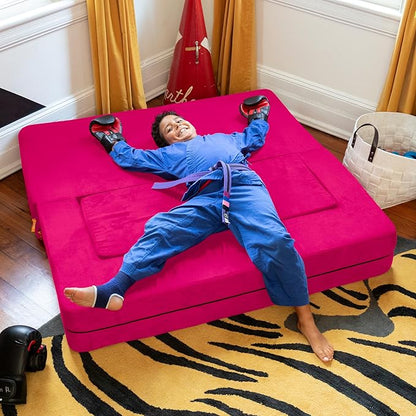 Jaxx Zipline Sofa & Large Ottoman 3 in 1 Fold Out Sofa, Big Kids Edition, Fuchsia, 17454