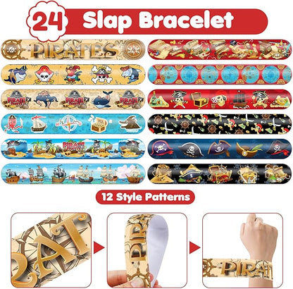 48PCS Pirate Party Favors - 24PCS Tattoos & 24PCS Slap Bracelets - Pirate-Themed Birthday Supplies, Treasure Hunt Decorations, Classroom Prizes, Gifts for Boys & Girls