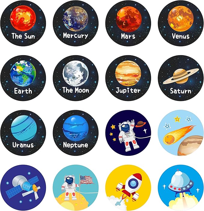600 PCS Solar System Stickers in Rolls with Perforation Line. Perfect for Toddlers and Kids. 1.5” (Expanded Edition with Astronauts, Comet, The Moon and Satellites)