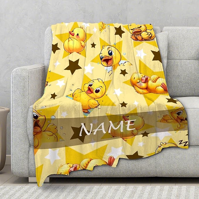 Custom Name Yellow Star Ducks Adult duck Blanket Kids Funny Blanket Suitable for Bedroom bed sofa Crib Couch Chair outdoor All Season Items That Yellow Duck Lovers Will Love 60"x50"for Teens