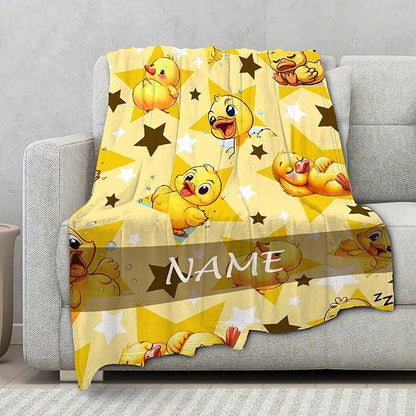 Custom Name Yellow Star Ducks Adult duck Blanket Kids Funny Blanket Suitable for Bedroom bed sofa Crib Couch Chair outdoor All Season Items That Yellow Duck Lovers Will Love 80"x60"for Adult