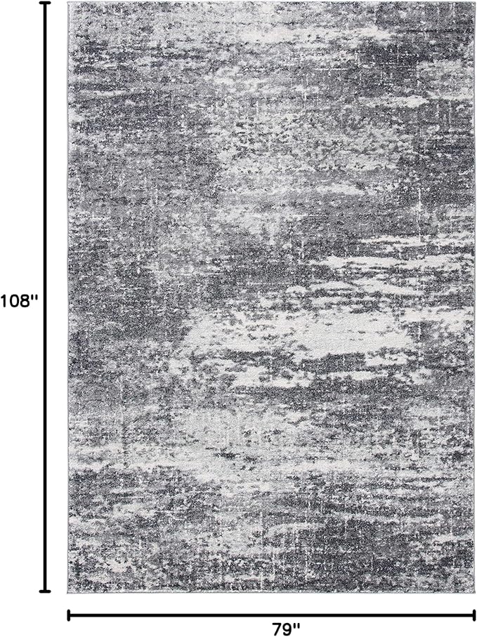 SAFAVIEH Evoke Collection 6'7" x 9' Ivory/Grey EVK272F Modern Abstract Non-Shedding Living Room Bedroom Dining Home Office Area Rug