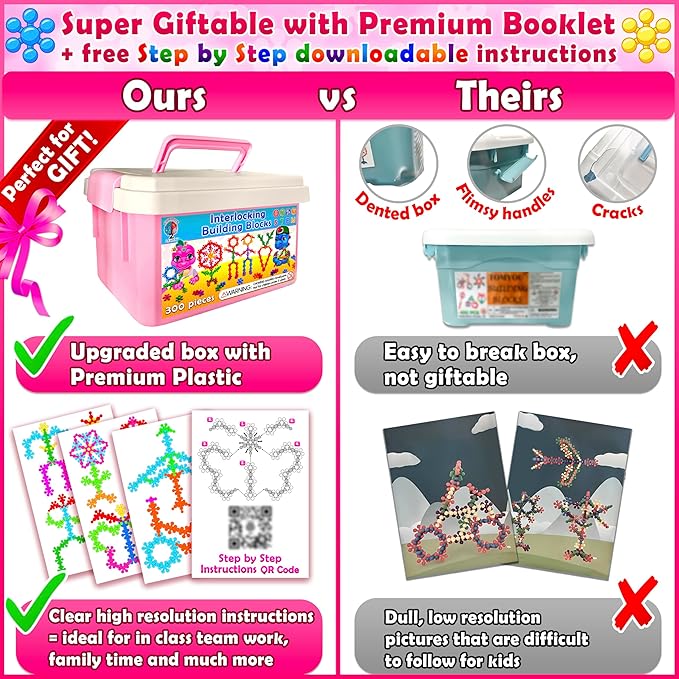 Curious 2 Learn Pastel Colors Building Blocks 300ct - Kids STEM Toys Educational Building Toys- Discs Sets Interlocking, Solid Plastic for Preschool Kids Boys and Girls Aged 3+, Creativity Kids Toys